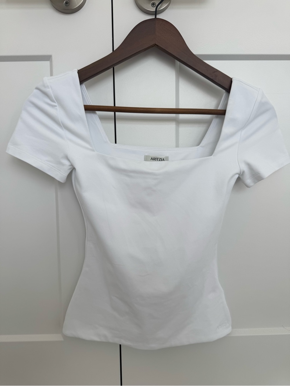Aritzia White Square Neck Short Sleeve Tee